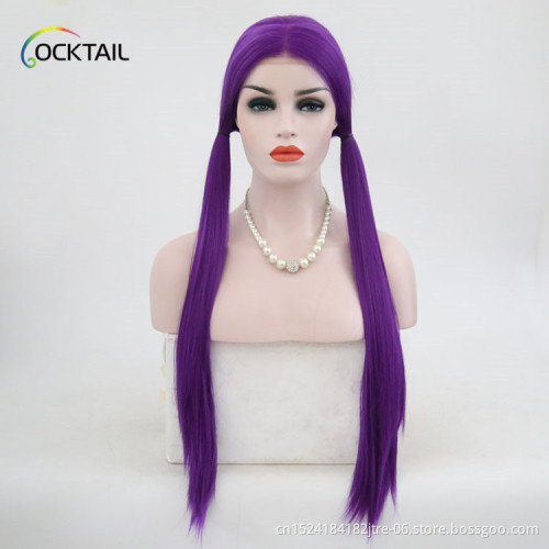 Factory wholesale high temperature fiber purple colour synthetic front lace wig